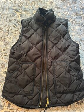 J.Crew Quilted Black Puffer Vest with Gold Zipper